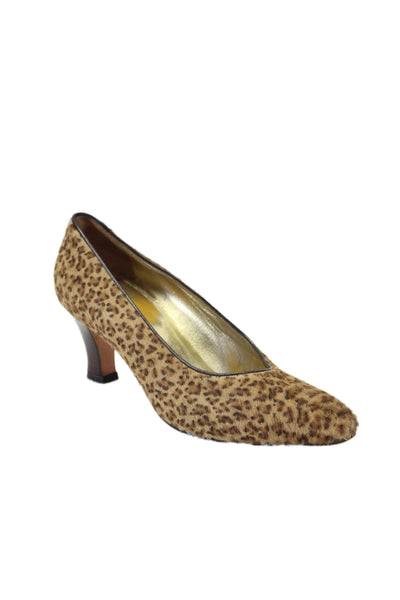 Bottega Veneta Womens Leopard Print Ponyhair Slip On Pumps Brown Size 6