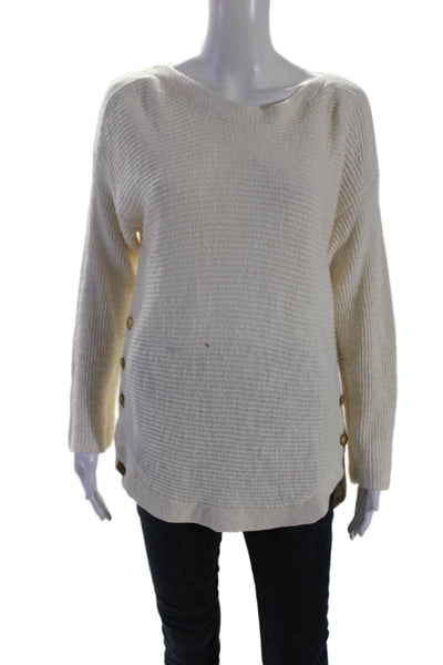 Gerard Darel Womens Cotton Long Sleeve Button Hem Pullover Sweater Beige Size 2