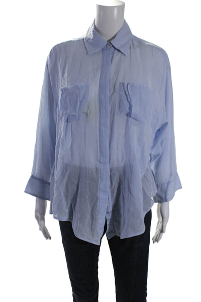 Elizabeth and James Women's Long Sleeves Button Down Cotton Shirt Blue Size M