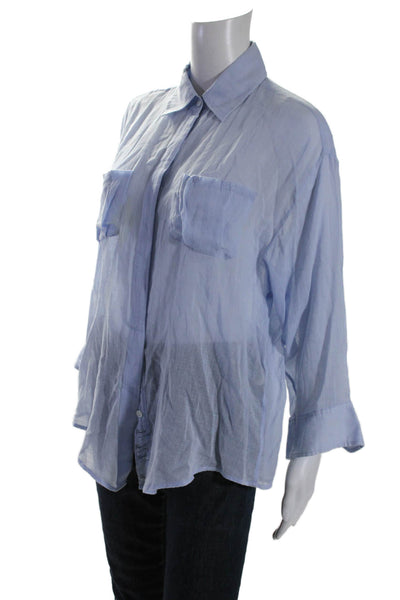 Elizabeth and James Women's Long Sleeves Button Down Cotton Shirt Blue Size M