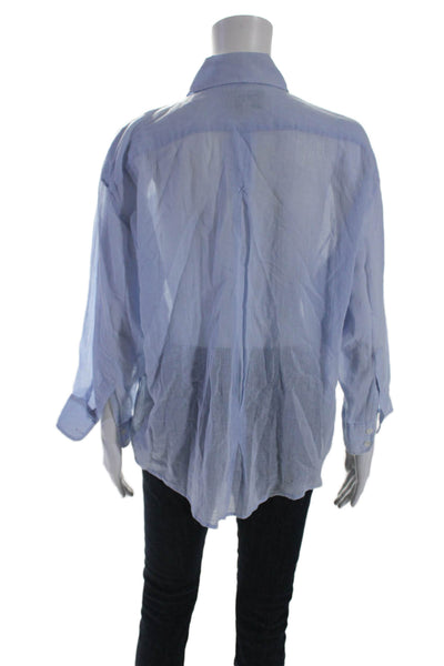 Elizabeth and James Women's Long Sleeves Button Down Cotton Shirt Blue Size M