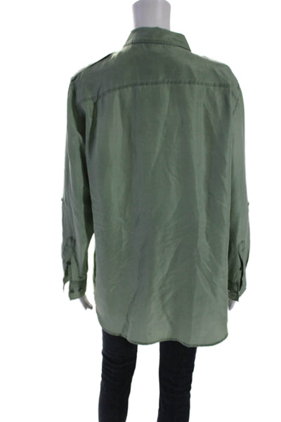 Equipment Femme Womens Collared Silk Long Sleeves Button Down Shirt Green Size M