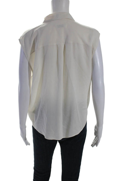 Equipment Femme Women's Collared Sleeveless Button Down Silk Shirt Beige Size L