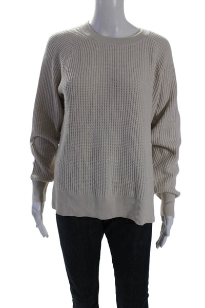 Sunny Women's Round Neck Long Sleeves Slit Hem Pullover Sweater Beige Size 2