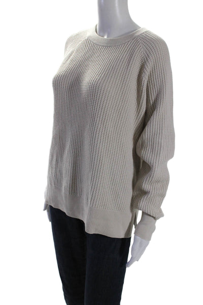 Sunny Women's Round Neck Long Sleeves Slit Hem Pullover Sweater Beige Size 2