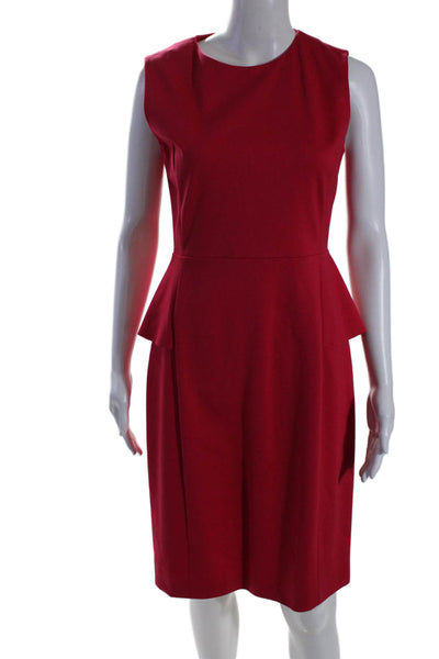 Elie Tahari Womens Round Neck Sleeveless Zipped Midi Sheath Dress Red Size 8