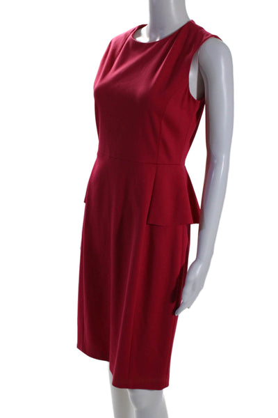 Elie Tahari Womens Round Neck Sleeveless Zipped Midi Sheath Dress Red Size 8