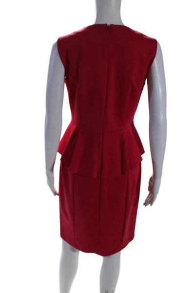 Elie Tahari Womens Round Neck Sleeveless Zipped Midi Sheath Dress Red Size 8