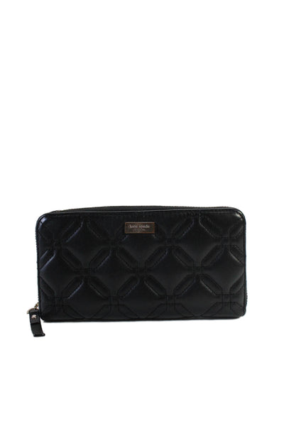 Kate Spade New York Womens Leather Quilted Gold Tone Zip Around Wallet Black