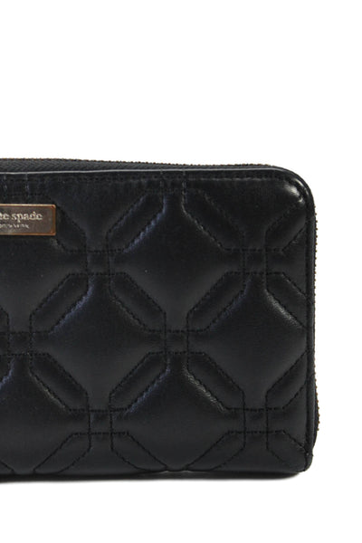 Kate Spade New York Womens Leather Quilted Gold Tone Zip Around Wallet Black