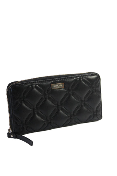 Kate Spade New York Womens Leather Quilted Gold Tone Zip Around Wallet Black