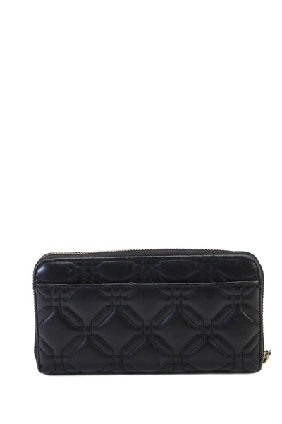 Kate Spade New York Womens Leather Quilted Gold Tone Zip Around Wallet Black