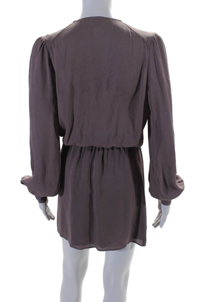 Parker Womens Silk V-Neck Elastic Waist Long Sleeve Mini Dress Purple Size XS