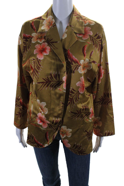 LPA Womens Floral Print Long Sleeves Blouse Brown Size Extra Extra Small