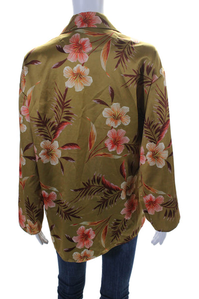 LPA Womens Floral Print Long Sleeves Blouse Brown Size Extra Extra Small