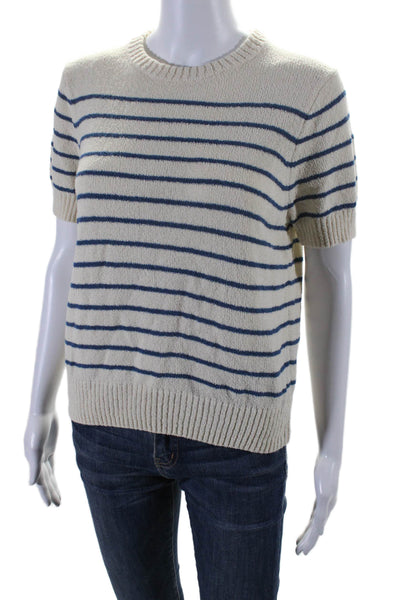 Alex Mill Womens Cotton Striped Print Short Sleeve Shirt Top White Blue Size S