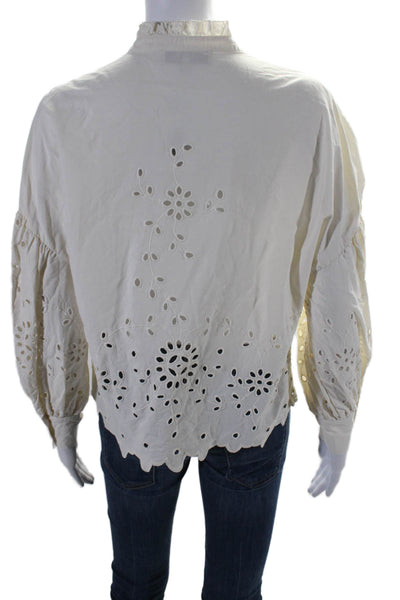 Sea New York Womens Cotton Eyelet Long Sleeve Button Down Shirt Beige Size XS