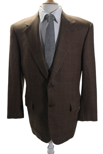 Zanella Mens Wool Check Print Long Sleeve Two Button Blazer Jacket Brown Size 42