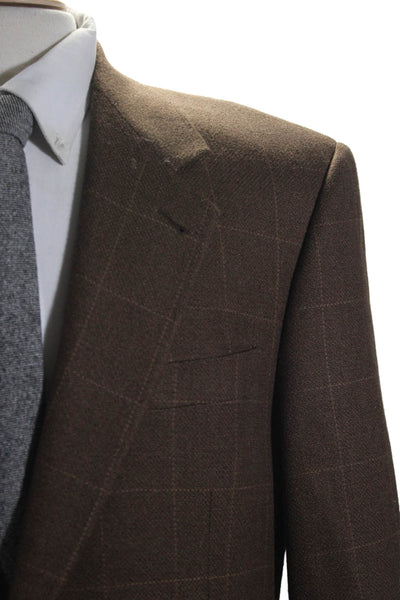 Zanella Mens Wool Check Print Long Sleeve Two Button Blazer Jacket Brown Size 42