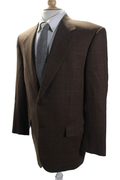 Zanella Mens Wool Check Print Long Sleeve Two Button Blazer Jacket Brown Size 42