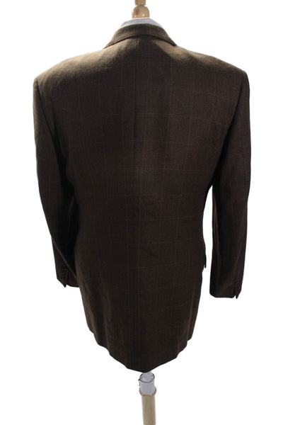 Zanella Mens Wool Check Print Long Sleeve Two Button Blazer Jacket Brown Size 42