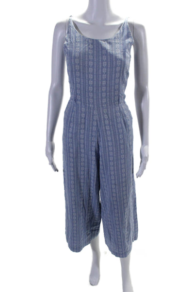 Roller Rabbit Womens Sleeveless Wide leg Jumpsuit Blue White Cotton Size Small