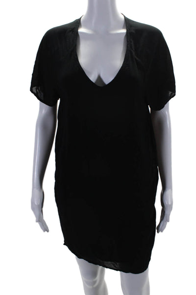 Standard James Perse Womens V-Neck Short Sleeve Lined T-Shirt Dress Black Size 1