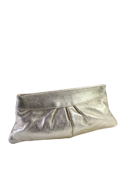 Lauren Merkin Womens Leather Inverted Pleat Clutch Handbag Gold Metallic