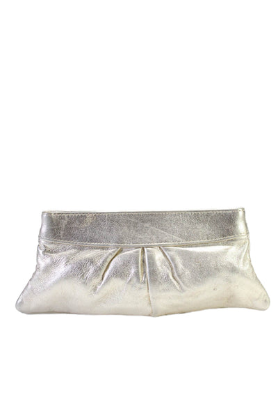 Lauren Merkin Womens Leather Inverted Pleat Clutch Handbag Gold Metallic