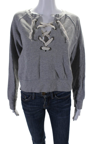 Sincerely Jules Womens Lace Up Front Long Sleeves Sweatshirt Gray Size Small