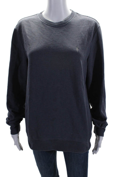 Allsaints Womens Long Sleeves Pullover Sweatshirt Blue Cotton Size Small