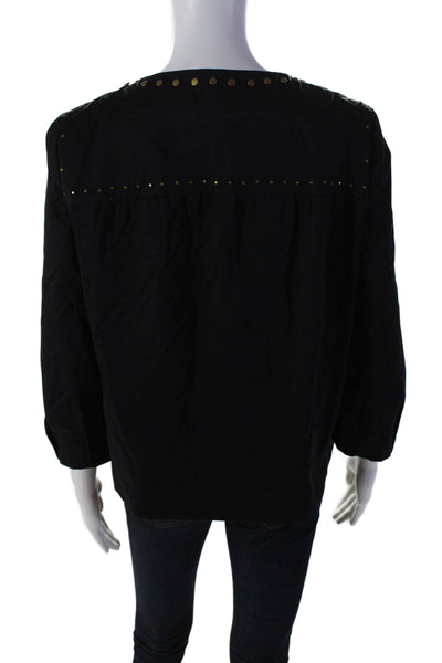 DKNY Womens Zip Front Long Sleeve round Neck Studded Blouse Black Size 4