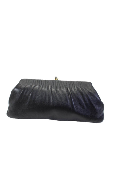 Designer Womens Top Kiss Lock Clutch Handbag Leather Black Medium