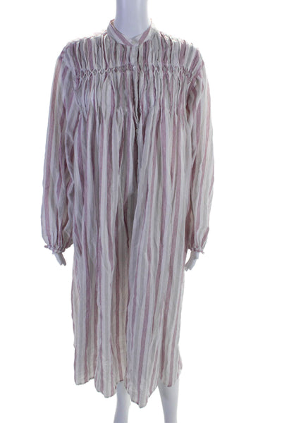 V.De.Vinster Womens Cotton Pink Striped Crew Neck Long Sleeve Duster Dress SizeL