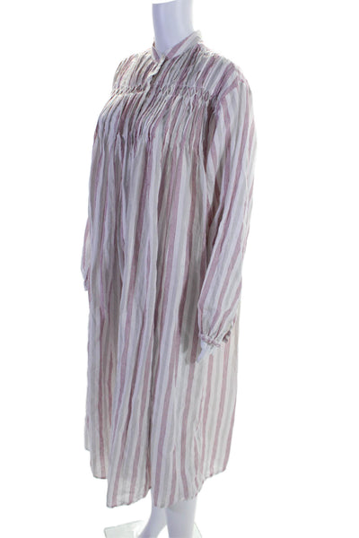 V.De.Vinster Womens Cotton Pink Striped Crew Neck Long Sleeve Duster Dress SizeL