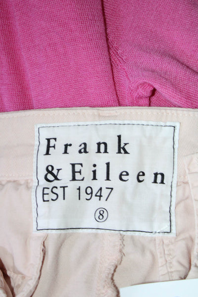 Frank & Eileen Womens Cotton Twill Frayed Hem Straight Leg Pants Pink Size 8