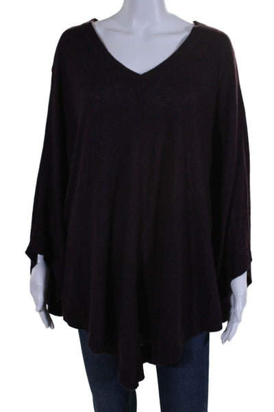 Splendid Womens V Neck Pullover Poncho Sweater Eggplant Purple Size Extra Small