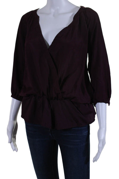 Bobi Womens Long Sleeves V Neck Faux Wrrap Blouse Dark Jewel Purple Size Small