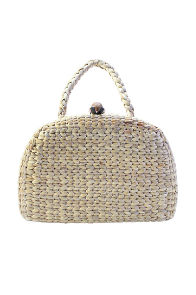 Sea & Grass Womens Woven Straw Loop Closure Top Handle Purse Handbag Beige