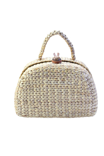 Sea & Grass Womens Woven Straw Loop Closure Top Handle Purse Handbag Beige