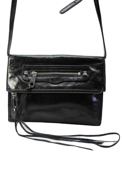 Rebecca Minkoff Womens Leather Foldover Snap Closure Shoulder Bag Black