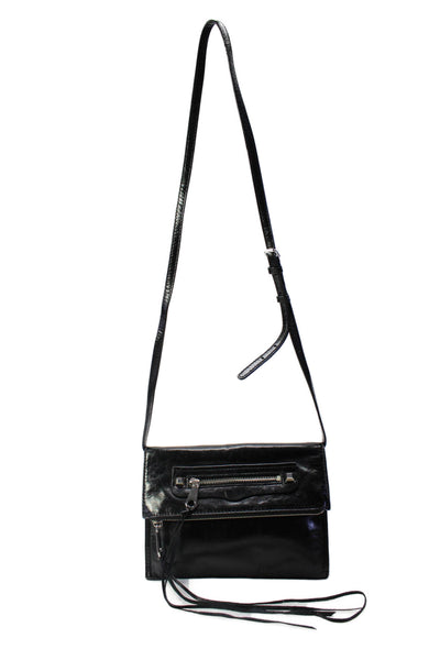 Rebecca Minkoff Womens Leather Foldover Snap Closure Shoulder Bag Black