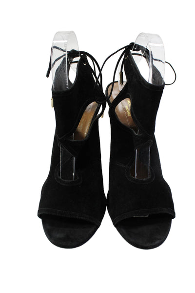 Aquazzura Womens Black Suede Open Toe Strappy Heels Sandals Shoes Size 9