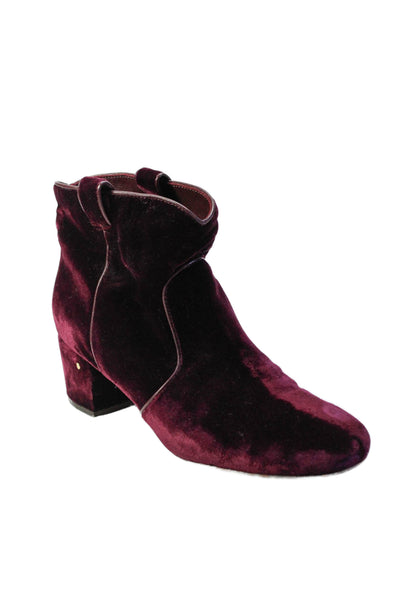 Laurence Dacade Womens Red Velvet Block Heels Ankle Boots Shoes Size 9.5