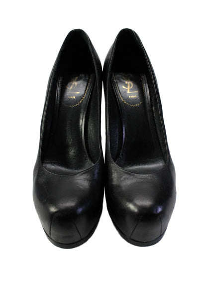 Yves Saint Laurent Womens Black Leather Platform Heels Pumps Shoes Size 9.5