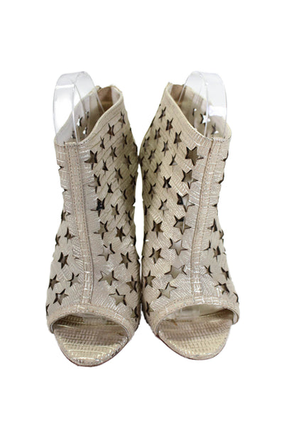 Alice + Olivia Womens Beige Star Cut Out Printed Open Toe Bootie Shoes Size 7.5