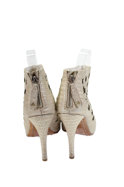 Alice + Olivia Womens Beige Star Cut Out Printed Open Toe Bootie Shoes Size 7.5