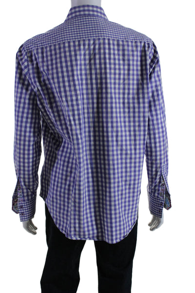 Robert Graham Mens Cotton Purple Gingham Collar Long Sleeve Dress Shirt Size L