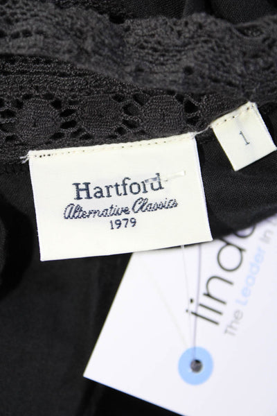 Hartford Women's Round Neck Sleeveless Ruffle Lace Trim Blouse Black Size M