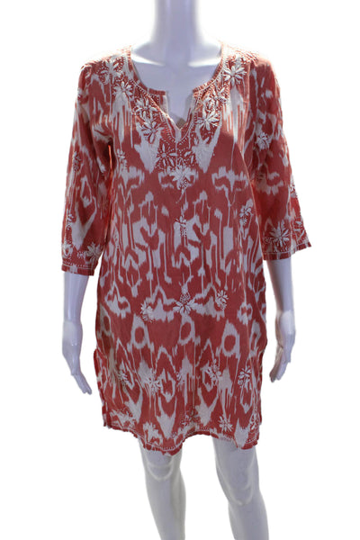 Gretchen Scott Designs Womens Cotton V Neck Embroidered Tunic Dress Coral Size S